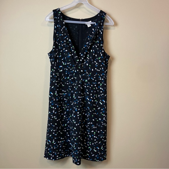J.CREW Painted Dot Dress Black Blue Green White V-Neck Pleated C3871 Size 8 - Picture 1 of 12